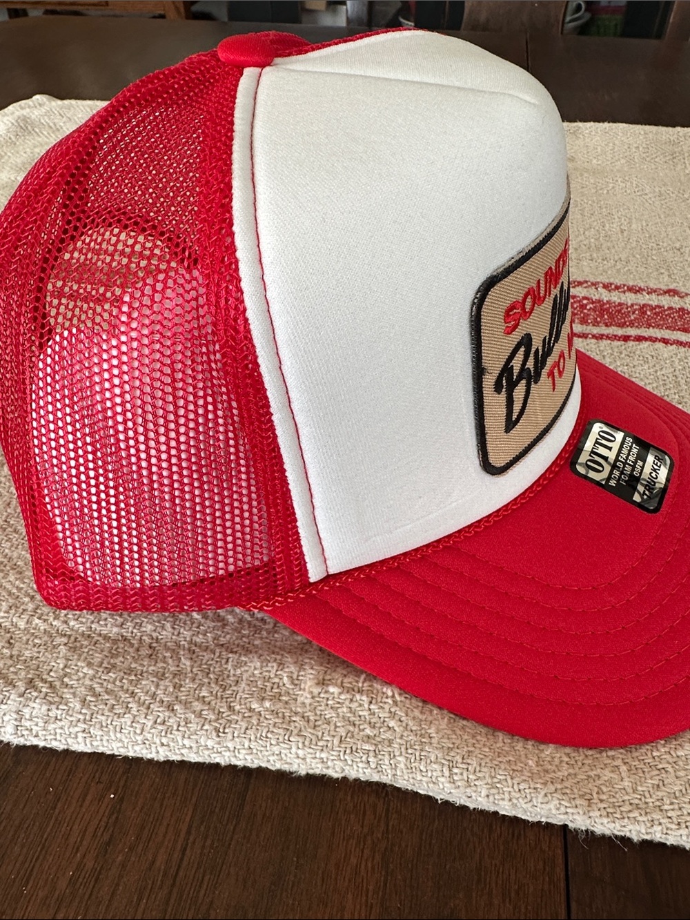 OTTO Red & White Trucker Hat with 'Sounds Like Bullshit To Me' Patch. NWT - Picture 8 of 8